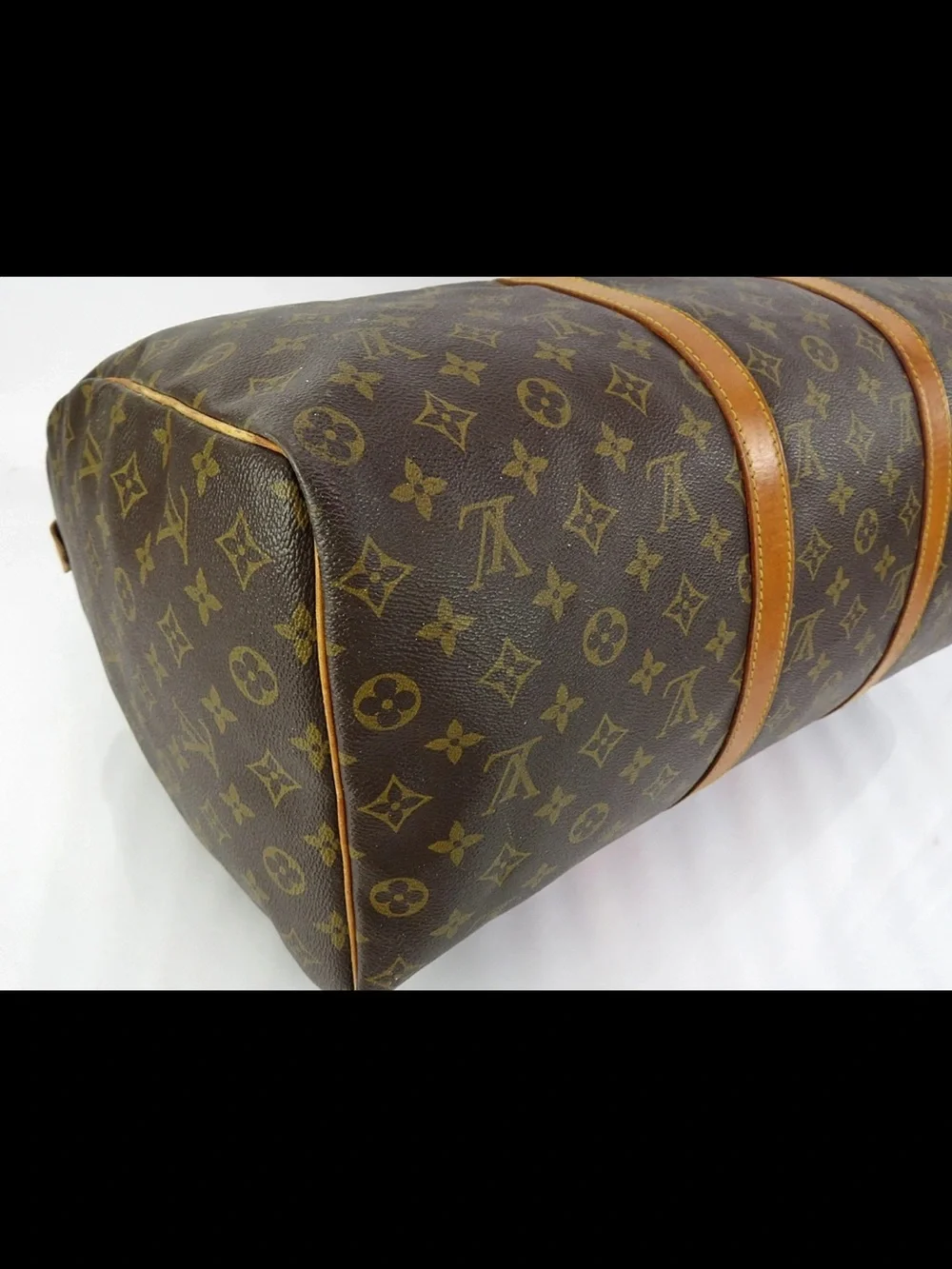 Louis Vuitton Brown Monogram Keepall Duffel with Tan Leather Trim